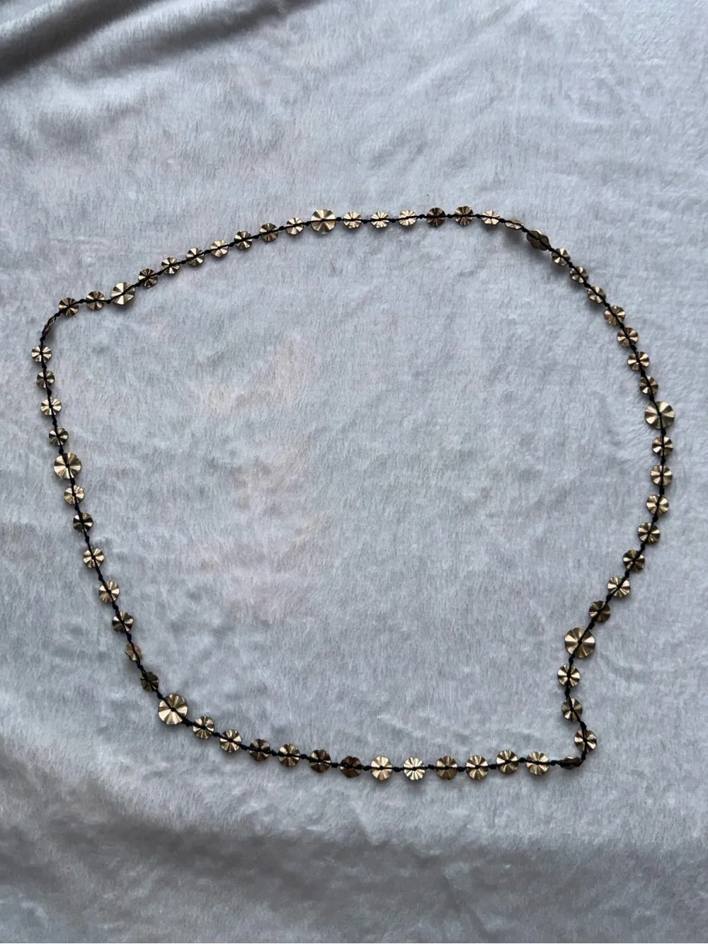BOHO Necklace Black Cord Matte Gold Tone Textured Discs